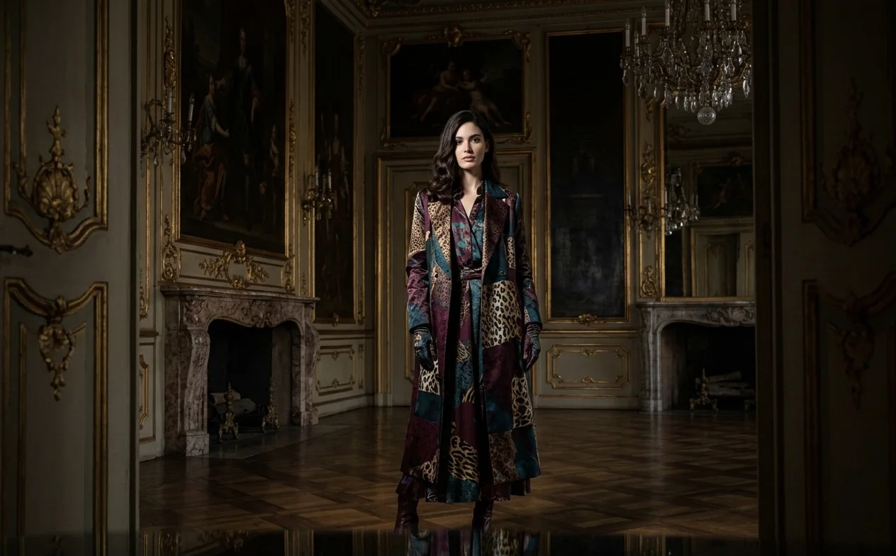 Look editoriale donna in un interno storico